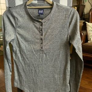 GAP Metallic Charcoal Ribbed Henley Top